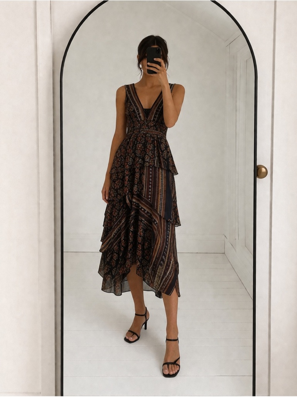 A.L.C. Hayley Scarf-Print Tiered Silk Midi Dress Boho Vacation Spring Size 2. - Picture 1 of 9